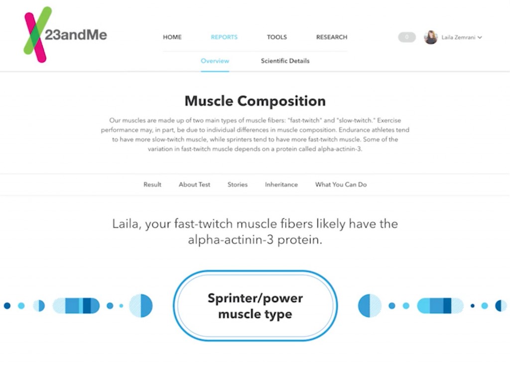 Screenshot from Laila's 23andMe account.